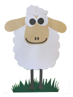 Abbildung eines gebastelten Schafes Namens Fridolin
